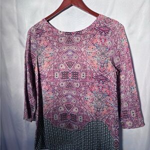 Maeve Pink & Purple Geometric Print Long Sleeve Top